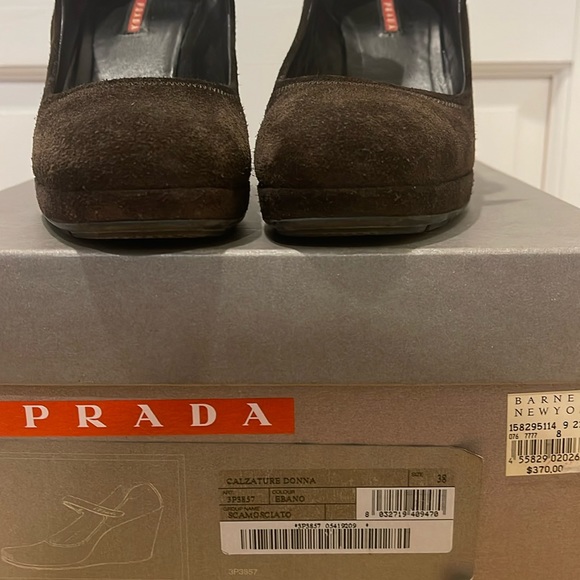 Prada brown suede wedge Mary Janes size 38. Original box. - Picture 4 of 12